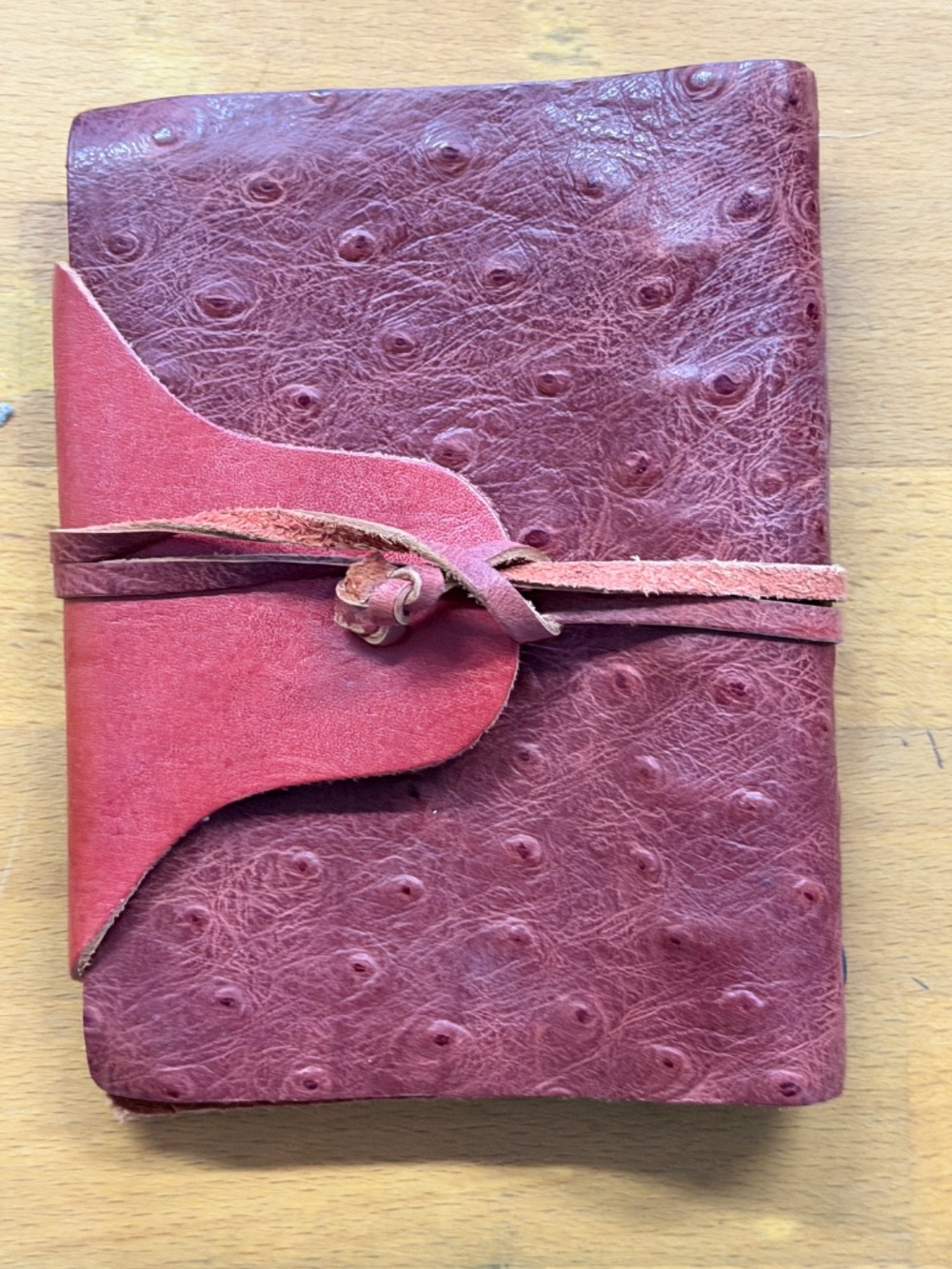 Vintage Ostrich Embossed Leather Organizer Planner Agenda Burgundy Red 6-Ring